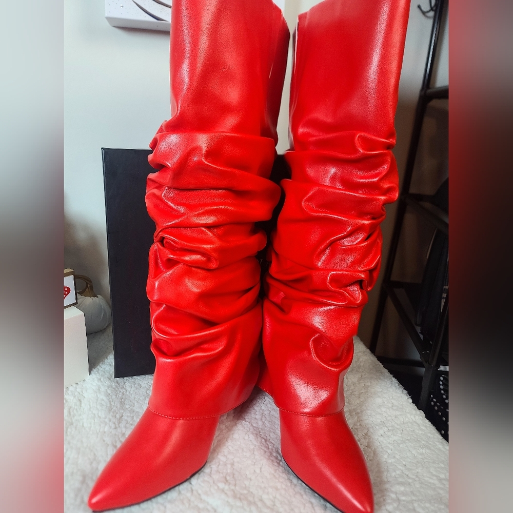 COPY - Red Faux Leather Knee High Boots